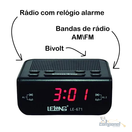 Rádio Relógio Digital De Mesa Lelong Le-671 Despertador